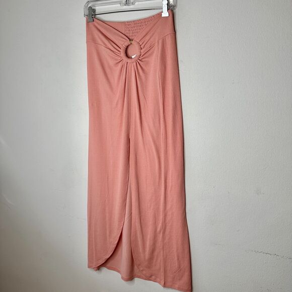 NWT Topshop Peachy Gather Maxi Skirt Bamboo O-Ring Slit Front Smocked Back 4 / 6 - Picture 3 of 12